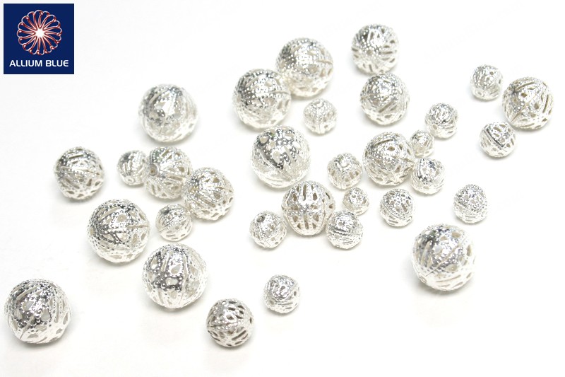 Filigree Bead, Assorted, Plated Base Metal, Silver Color, Various Sizes - Click Image to Close