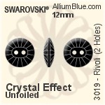Swarovski Rivoli (2 Holes) Button (3019) 12mm - Crystal Effect Unfoiled