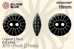 Swarovski Rivoli (2 Holes) Button (3019) 16mm - Crystal Effect Unfoiled - Haga Click en la Imagen para Cerrar