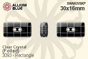 Swarovski Rectangle Button (3093) 30x16mm - Clear Crystal With Aluminum Foiling