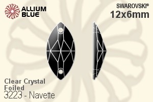 Swarovski Navette Sew-on Stone (3223) 12x6mm - Clear Crystal With Platinum Foiling - Click Image to Close