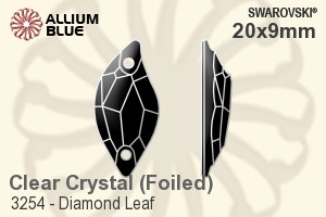 Swarovski Diamond Leaf Sew-on Stone (3254) 20x9mm - Clear Crystal With Platinum Foiling