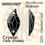 スワロフスキー Diamond Leaf ソーオンストーン (3254) 20x9mm - クリスタル 裏面プラチナフォイル