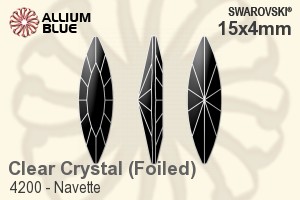 Swarovski Navette Fancy Stone (4200) 15x4mm - Clear Crystal With Platinum Foiling