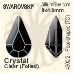 スワロフスキー Pear-shaped (TC) ファンシーストーン (4300/2) 8x4.8mm - クリスタル （オーディナリー　エフェクト） ゴールドフォイル
