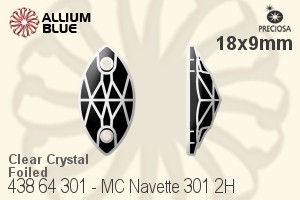 Preciosa MC Navette 301 2H Sew-on Stone (438 64 301) 18x9mm - Clear Crystal With Silver Foiling