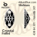 Preciosa MC Navette 301 2H Sew-on Stone (438 64 301) 12x6mm - Crystal (Coated) With Silver Foiling