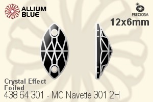 Preciosa MC Navette 301 2H Sew-on Stone (438 64 301) 12x6mm - Crystal Effect With Silver Foiling