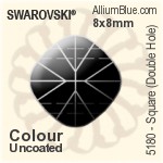 スワロフスキー Square (Double Hole) ビーズ (5180) 8x8mm - カラー（コーティングなし）