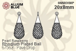 Swarovski Pavé Drop Pendant (67563) 20mm - CE Pearl Raspberry / Fuchsia / Rose / Light Rose With Rhodium Plated Bail - Click Image to Close