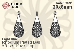 Swarovski Pavé Drop Pendant (67563) 20mm - CE Light Blue / Aquamarine With Rhodium Plated Bail - Haga Click en la Imagen para Cerrar