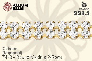 Preciosa Round Maxima 2-Rows Cupchain (7413 7172), Unplated Raw Brass, With Stones in PP18 - Colours