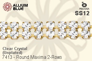 Preciosa Round Maxima 2-Rows Cupchain (7413 7174), Unplated Raw Brass, With Stones in PP24 - Clear Crystal - Click Image to Close