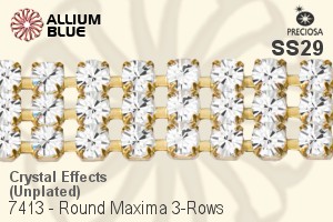 Preciosa Round Maxima 3-Rows Cupchain (7413 7183), Unplated Raw Brass, With Stones in SS29 - Crystal Effects