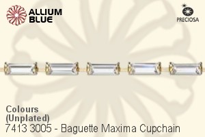 Preciosa Baguette Maxima Cupchain (7413 3005), Unplated Raw Brass, With Stones in 7x3mm - Colours - Haga Click en la Imagen para Cerrar