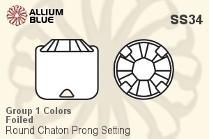 プレミアム・クリスタル Round Chaton in Prong 石座, SS34 - グループ1の色 フォイル