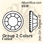 プレミアム・クリスタル Iron-On Ringed ラインストーン ホットフィックス （特別生産品） SS20 - グループ2の色 フォイル