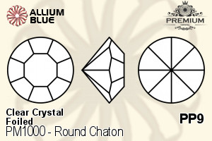 PREMIUM Round Chaton (PM1000) PP9 - Clear Crystal With Foiling - Click Image to Close