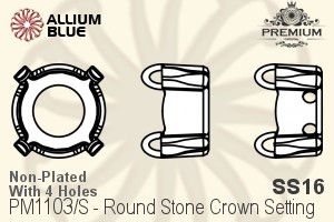 PREMIUM Round Stone Crown Setting (PM1103/S), With Sew-on Holes, SS16, Unplated Brass - Click Image to Close