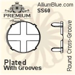 PREMIUM Round フラットバック Cross-Groove 石座, (PM2000/S), 縫い付けクロス溝付き, SS60 (14mm), メッキあり 真鍮
