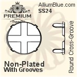 PREMIUM Round フラットバック Cross-Groove 石座, (PM2000/S), 縫い付けクロス溝付き, SS30 (6.5mm), メッキあり 真鍮