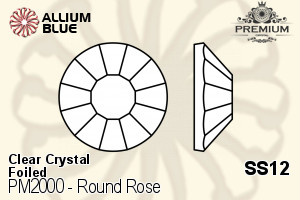 PREMIUM Round Rose Flat Back (PM2000) SS12 - Clear Crystal With Foiling - Haga Click en la Imagen para Cerrar