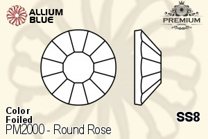 PREMIUM CRYSTAL Round Rose Flat Back SS8 White Alabaster F