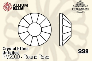 PREMIUM Round Rose Flat Back (PM2000) SS8 - Crystal Effect Unfoiled - Haga Click en la Imagen para Cerrar