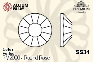 PREMIUM CRYSTAL Round Rose Flat Back SS34 Fuchsia F