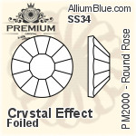 PREMIUM Round Rose Flat Back (PM2000) SS34 - Crystal Effect With Foiling