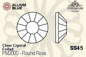 PREMIUM Round Rose Flat Back (PM2000) SS45 - Clear Crystal With Foiling - Haga Click en la Imagen para Cerrar