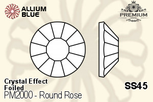 PREMIUM Round Rose Flat Back (PM2000) SS45 - Crystal Effect With Foiling - Click Image to Close
