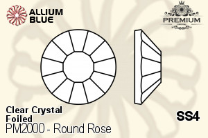 PREMIUM Round Rose Flat Back (PM2000) SS4 - Clear Crystal With Foiling - Haga Click en la Imagen para Cerrar