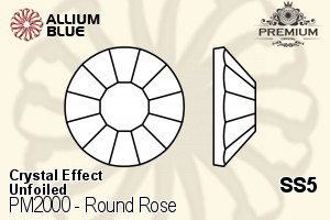 PREMIUM Round Rose Flat Back (PM2000) SS5 - Crystal Effect Unfoiled