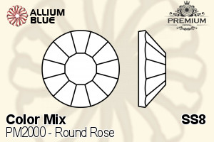 PREMIUM Round Rose Flat Back (PM2000) SS8 - Color Mix - Click Image to Close