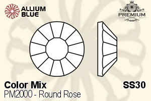 PREMIUM Round Rose Flat Back (PM2000) SS30 - Color Mix