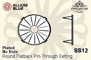 PREMIUM Round Flatback Pin-Through Setting (PM2001/S), Pin Through, SS12 (3.2mm), Plated Brass
