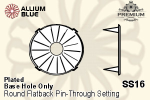 PREMIUM Round フラットバック Pin-Through 石座, (PM2001/S), ピン スルー, SS16 (4mm), メッキあり 真鍮