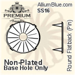 PREMIUM Round フラットバック Pin-Through 石座, (PM2001/S), ピン スルー, SS12 (3.2mm), メッキあり 真鍮