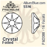 PREMIUM 16 Facets Round Flat Back (PM2088) SS16 - Clear Crystal With Foiling