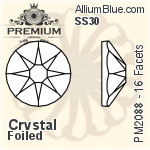 PREMIUM 16 Facets Round Flat Back (PM2088) SS30 - Color With Foiling
