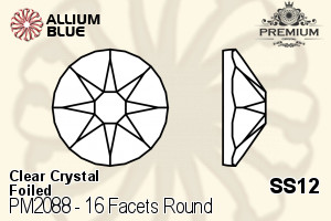 PREMIUM 16 Facets Round Flat Back (PM2088) SS12 - Clear Crystal With Foiling