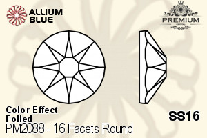 PREMIUM 16 Facets Round Flat Back (PM2088) SS16 - Color Effect With Foiling - Click Image to Close