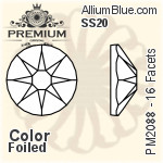 PREMIUM 16 Facets Round Flat Back (PM2088) SS20 - Color With Foiling
