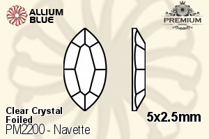 PREMIUM Navette Flat Back (PM2200) 5x2.5mm - Clear Crystal With Foiling