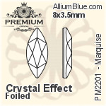 PREMIUM Marquise Flat Back (PM2201) 11x3mm - Crystal Effect With Foiling