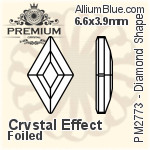 プレミアム Diamond Shape Flat Back (PM2773) 6.6x3.9mm - クリスタル エフェクト 裏面フォイル