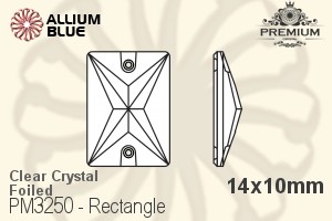 プレミアム Rectangle ソーオンストーン (PM3250) 14x10mm - クリスタル 裏面フォイル