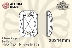 PREMIUM Emerald Cut Sew-on Stone (PM3252) 20x14mm - Clear Crystal With Foiling