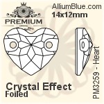 PREMIUM Heart Sew-on Stone (PM3259) 16x14mm - Clear Crystal With Foiling